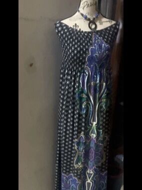 Magic Black Maxi Dress with Navy and Purple Floral Panel